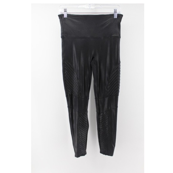 SPANX Pants - Spanx Black Faux Leather Moto Leggings Women's Size L High Rise Stretch Skinny